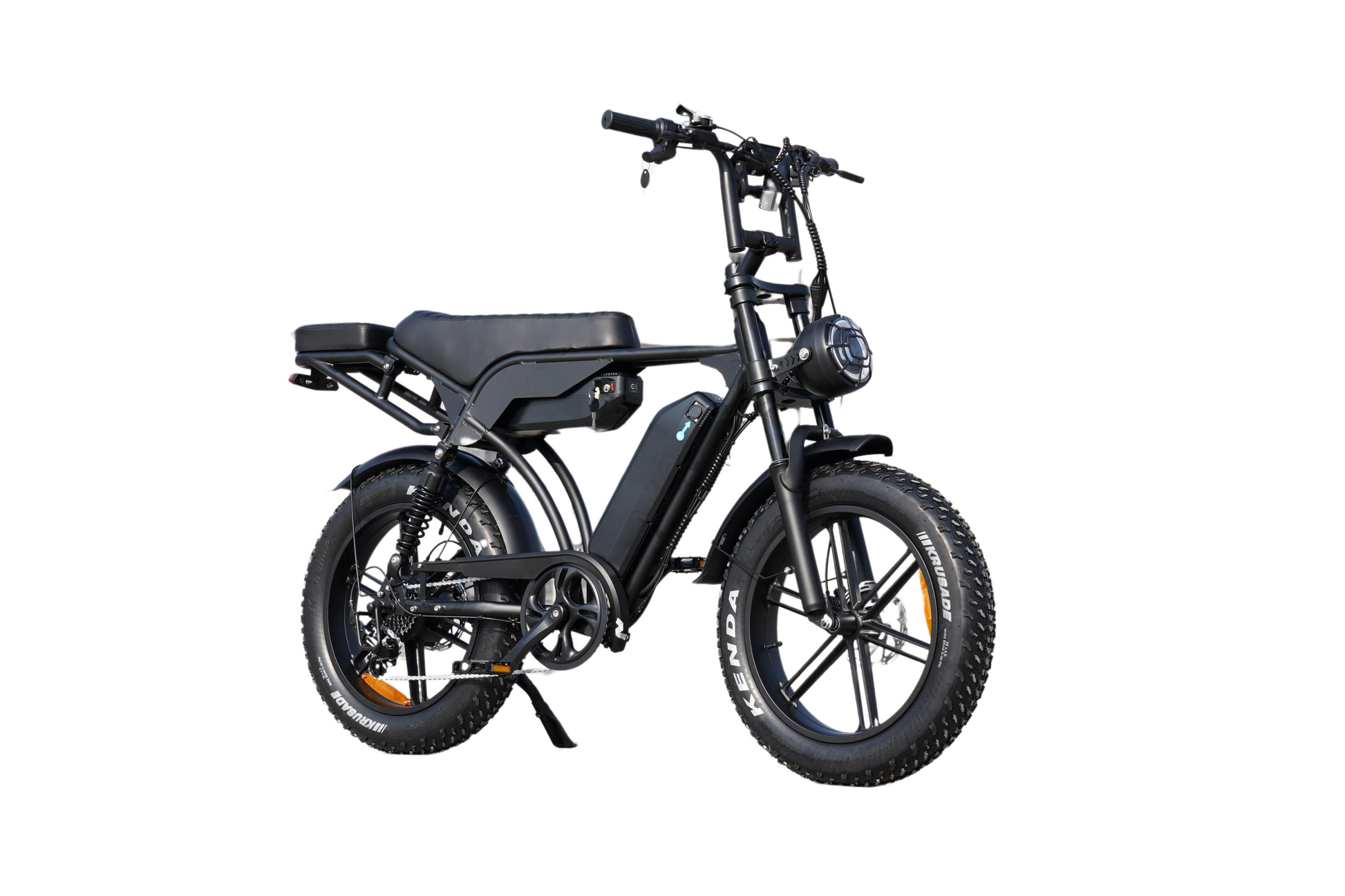Front view of electric bike with dual battery system for extended range, ideal e-bike for commuting and weekend rides.
