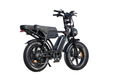 Detail view of rear seat on electric bike with dual battery system, ideal for carrying children or extra cargo on daily rides.