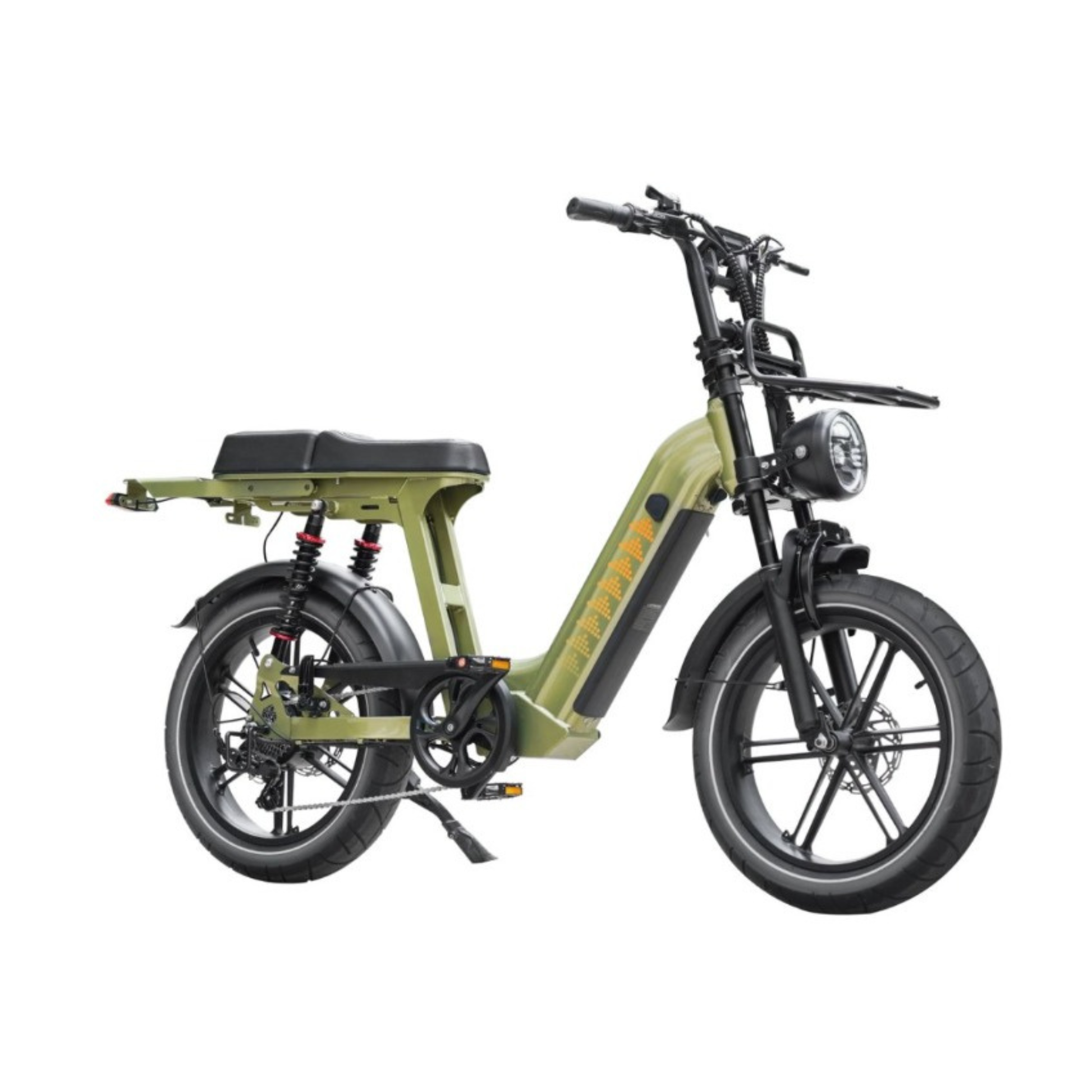 Hydraulic disc brakes on the D50 Step-Through fat-tire electric bike.