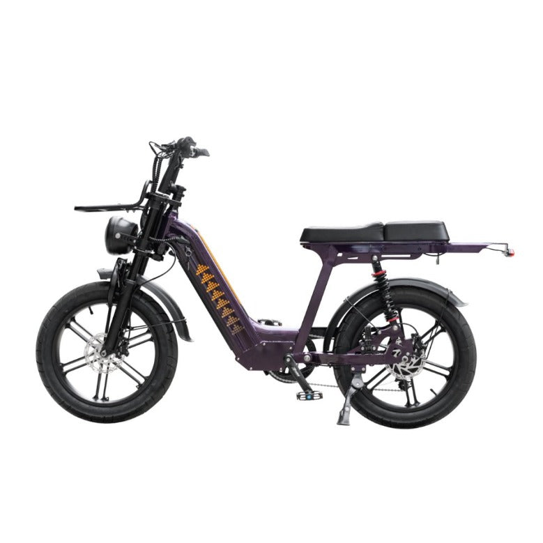 Side profile of the D50 Step-Thru fat-tire e-bike showing frame layout and wheel positioning.