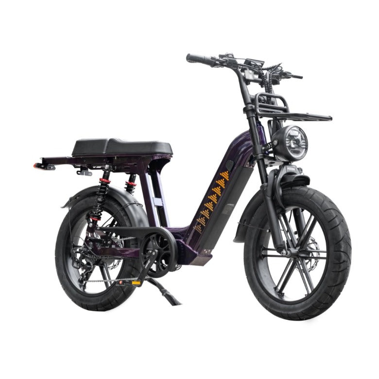 D50 Step-Through electric fat-tire bike designed for comfortable rides with suspension and step-through frame.