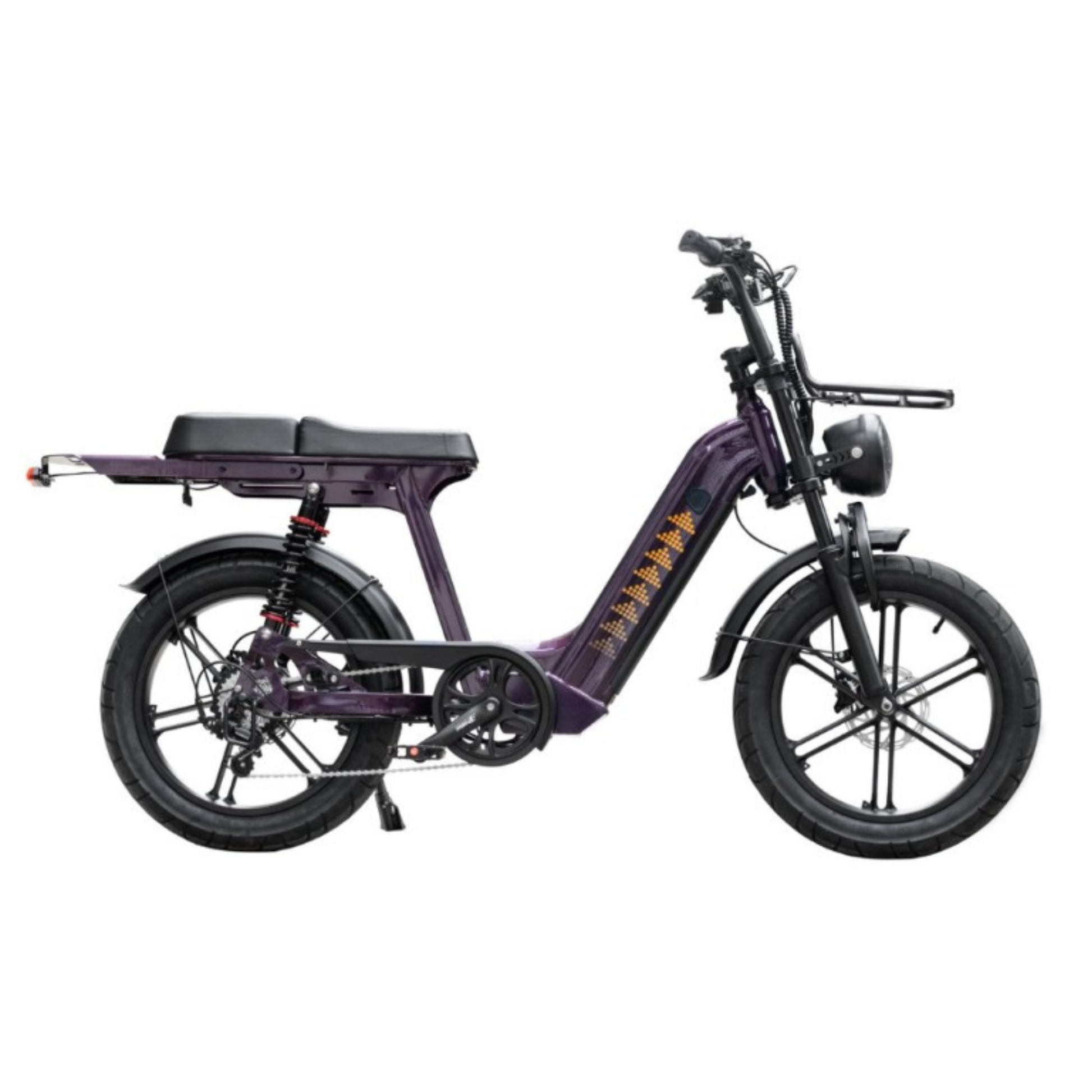 Side profile of the D50 Step-Thru fat-tire e-bike showing frame layout and wheel positioning.