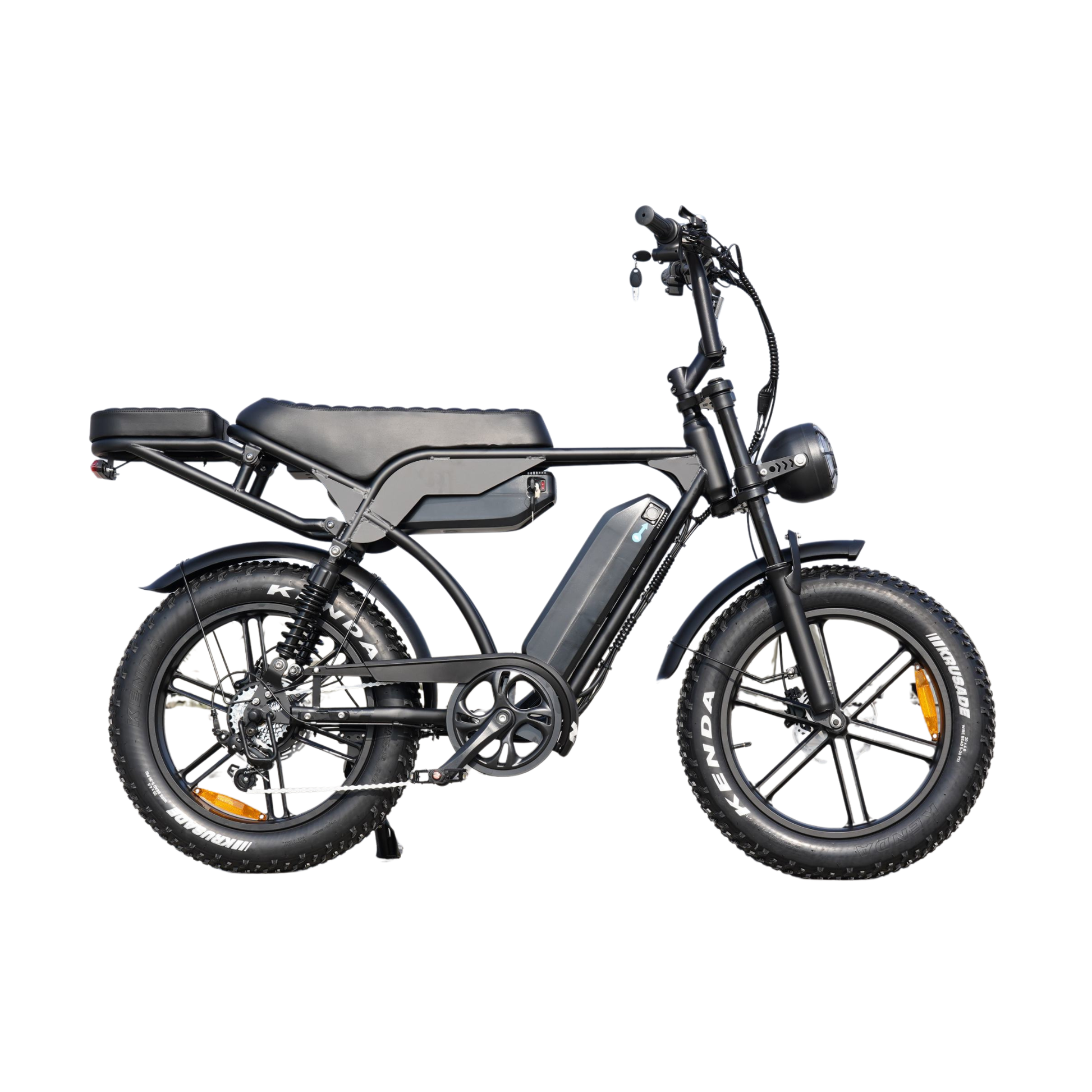 Black Vortex 29 Max electric bike with dual battery system and NFC display, showing tap-to-lock security feature using NFC card.