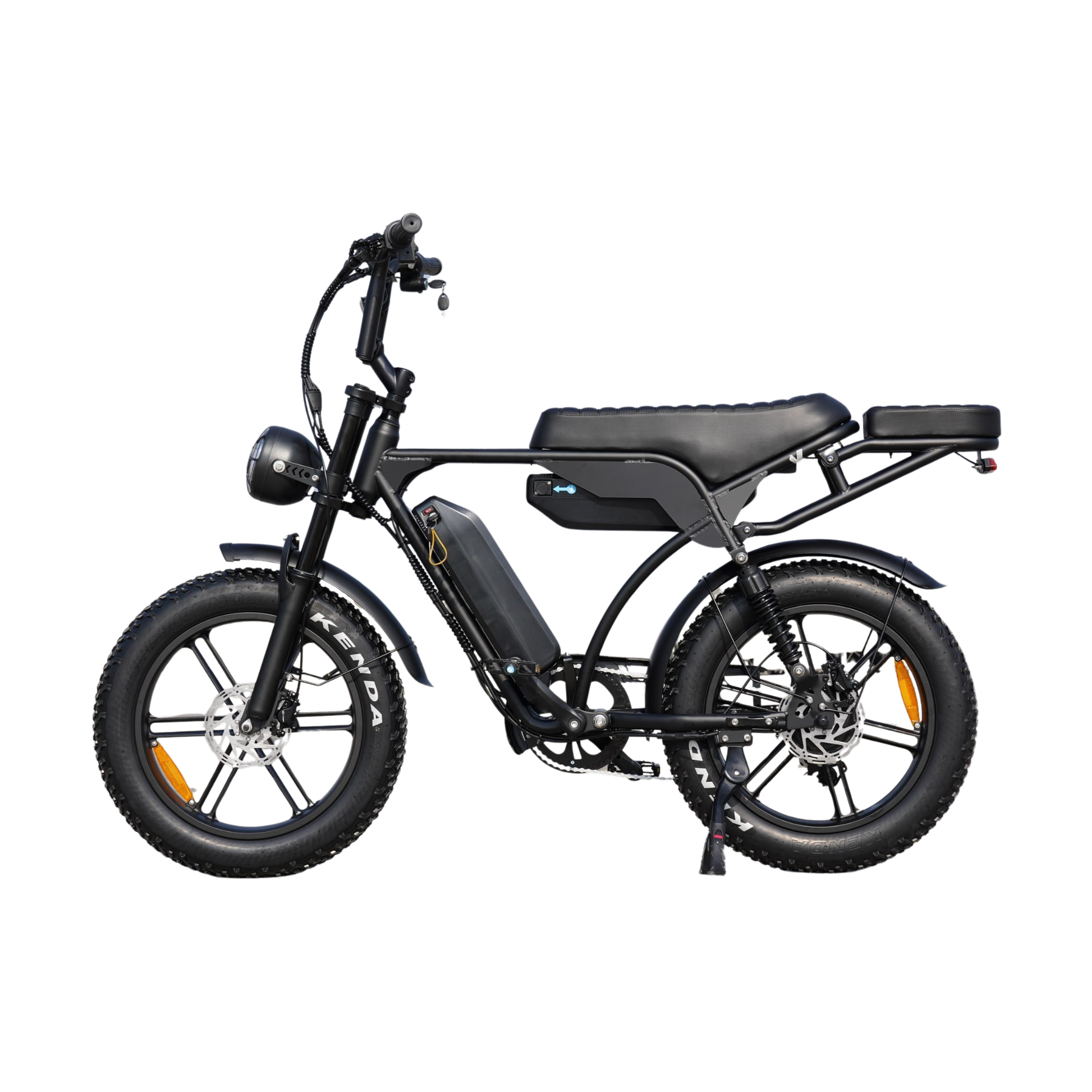 Side view of electric bike with dual battery system for extended range, ideal e-bike for commuting and weekend rides.