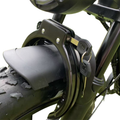 Close-up of front wheel anti-theft device on electric bike, providing enhanced security and protection against theft.