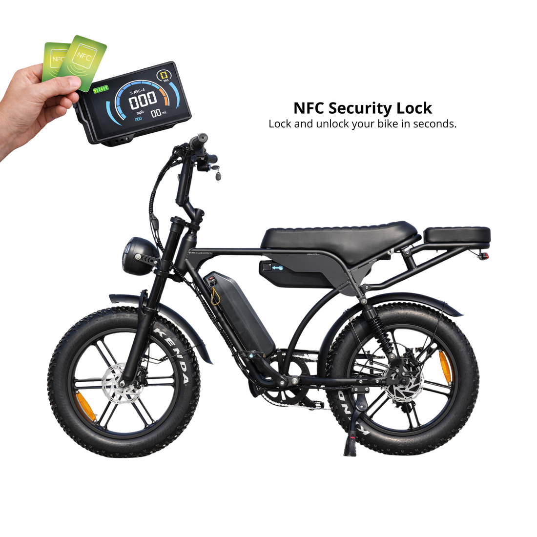 Fat tyre e-bike with NFC display lock, dual battery system and advanced theft protection Vortex 29 Max black.