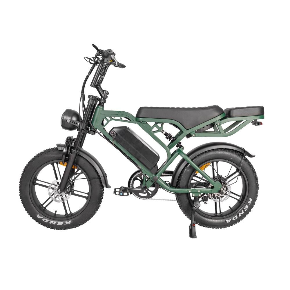 Premium green fat tyre e-bike Vortex 20 Pro featuring long-range battery, hydraulic brakes and rugged frame for everyday riding.