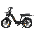 Rear view of the D50 Step-Thru e-bike with cargo rack, fat tires and dual suspension.