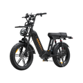 Rear view of the D50 Step-Thru e-bike with cargo rack, fat tires and dual suspension.
