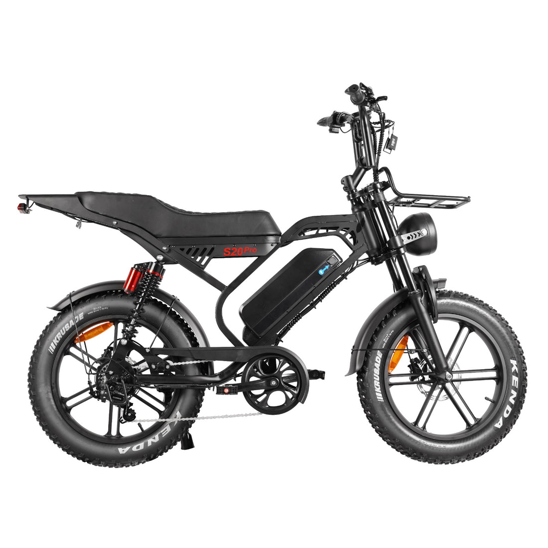 Stormex 20 Pro electric bike black side view with fat tires removable battery and NFC theft protection lock.