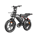 Stormex 20 Pro grey electric bike front angle with fat tires suspension LED headlight and NFC smart lock system.