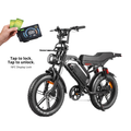 Stormex 20 Pro electric bike black side view with fat tires removable battery and NFC theft protection lock.
