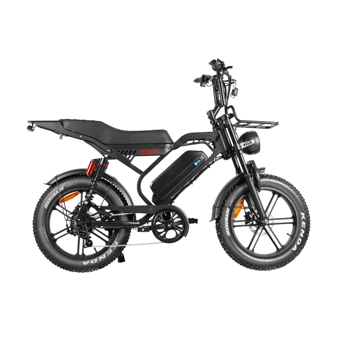 Stormex 20 Pro electric bike black side view with fat tires removable battery and NFC theft protection lock.