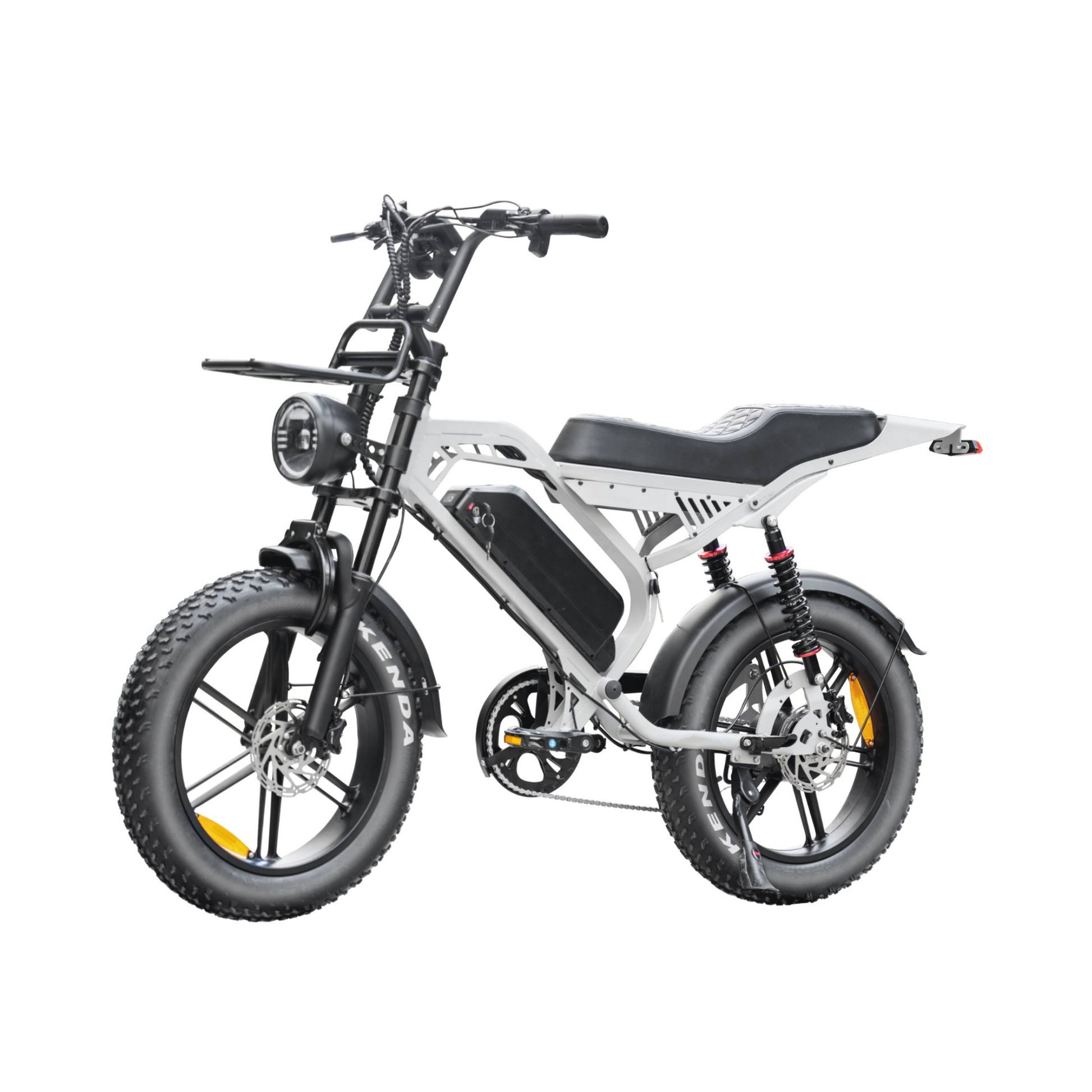 Stormex 20 Pro electric bike grey side view with fat tires rear suspension removable battery and NFC lock system.