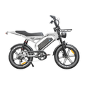 Stormex 20 Pro electric fat tire bike front view with suspension LED headlight cargo rack and NFC smart lock.
